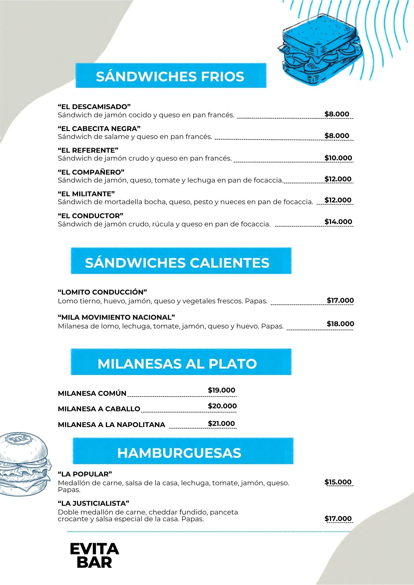 Carta de Evita Bar, página 2